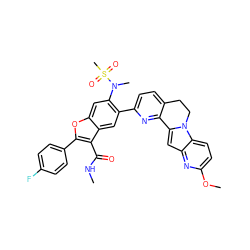 CNC(=O)c1c(-c2ccc(F)cc2)oc2cc(N(C)S(C)(=O)=O)c(-c3ccc4c(n3)-c3cc5nc(OC)ccc5n3CC4)cc12 ZINC000220481446