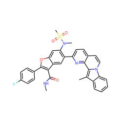 CNC(=O)c1c(-c2ccc(F)cc2)oc2cc(N(C)S(C)(=O)=O)c(-c3ccc4ccn5c6ccccc6c(C)c5c4n3)cc12 ZINC000220466122