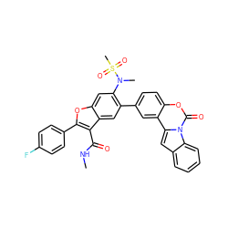 CNC(=O)c1c(-c2ccc(F)cc2)oc2cc(N(C)S(C)(=O)=O)c(-c3ccc4oc(=O)n5c6ccccc6cc5c4c3)cc12 ZINC000148074394