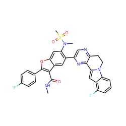 CNC(=O)c1c(-c2ccc(F)cc2)oc2cc(N(C)S(C)(=O)=O)c(-c3cnc4c(n3)-c3cc5c(F)cccc5n3CC4)cc12 ZINC000212253974