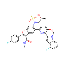 CNC(=O)c1c(-c2ccc(F)cc2)oc2cc(N(C[C@H](C)O)S(C)(=O)=O)c(-c3ccc4c(n3)-c3cc5c(F)cccc5n3CO4)cc12 ZINC000218308357