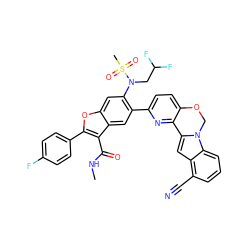 CNC(=O)c1c(-c2ccc(F)cc2)oc2cc(N(CC(F)F)S(C)(=O)=O)c(-c3ccc4c(n3)-c3cc5c(C#N)cccc5n3CO4)cc12 ZINC000218306739