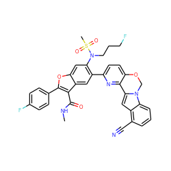 CNC(=O)c1c(-c2ccc(F)cc2)oc2cc(N(CCCF)S(C)(=O)=O)c(-c3ccc4c(n3)-c3cc5c(C#N)cccc5n3CO4)cc12 ZINC001772607414