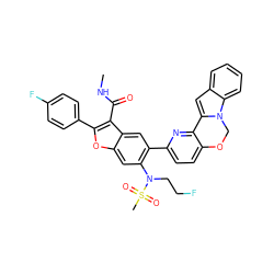 CNC(=O)c1c(-c2ccc(F)cc2)oc2cc(N(CCF)S(C)(=O)=O)c(-c3ccc4c(n3)-c3cc5ccccc5n3CO4)cc12 ZINC000218306829