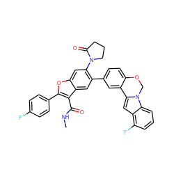 CNC(=O)c1c(-c2ccc(F)cc2)oc2cc(N3CCCC3=O)c(-c3ccc4c(c3)-c3cc5c(F)cccc5n3CO4)cc12 ZINC000148073134