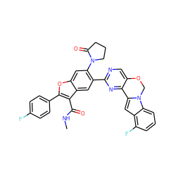 CNC(=O)c1c(-c2ccc(F)cc2)oc2cc(N3CCCC3=O)c(-c3ncc4c(n3)-c3cc5c(F)cccc5n3CO4)cc12 ZINC000148300448