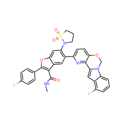 CNC(=O)c1c(-c2ccc(F)cc2)oc2cc(N3CCCS3(=O)=O)c(-c3ccc4c(n3)-c3cc5c(F)cccc5n3CO4)cc12 ZINC000218303137