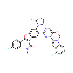 CNC(=O)c1c(-c2ccc(F)cc2)oc2cc(N3CCOC3=O)c(-c3ncc4c(n3)-c3cc5c(F)cccc5n3CO4)cc12 ZINC000148264942