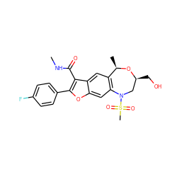 CNC(=O)c1c(-c2ccc(F)cc2)oc2cc3c(cc12)[C@@H](C)O[C@@H](CO)CN3S(C)(=O)=O ZINC000149723242