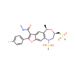 CNC(=O)c1c(-c2ccc(F)cc2)oc2cc3c(cc12)[C@@H](C)O[C@@H](CS(C)(=O)=O)CN3S(C)(=O)=O ZINC000143677395