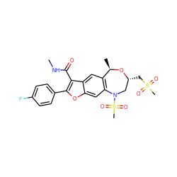 CNC(=O)c1c(-c2ccc(F)cc2)oc2cc3c(cc12)[C@@H](C)O[C@H](CS(C)(=O)=O)CN3S(C)(=O)=O ZINC000143676498