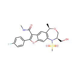 CNC(=O)c1c(-c2ccc(F)cc2)oc2cc3c(cc12)[C@@H](C)OC[C@@H](CO)N3S(C)(=O)=O ZINC000149728757