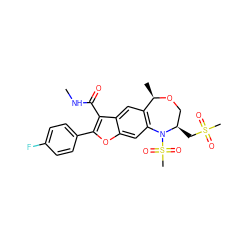 CNC(=O)c1c(-c2ccc(F)cc2)oc2cc3c(cc12)[C@@H](C)OC[C@@H](CS(C)(=O)=O)N3S(C)(=O)=O ZINC000149731657