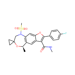 CNC(=O)c1c(-c2ccc(F)cc2)oc2cc3c(cc12)[C@@H](C)OC1(CC1)CN3S(C)(=O)=O ZINC000143697418