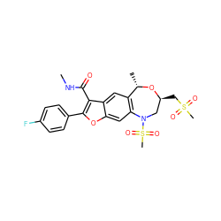 CNC(=O)c1c(-c2ccc(F)cc2)oc2cc3c(cc12)[C@H](C)O[C@@H](CS(C)(=O)=O)CN3S(C)(=O)=O ZINC000143676706