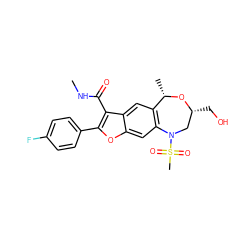 CNC(=O)c1c(-c2ccc(F)cc2)oc2cc3c(cc12)[C@H](C)O[C@H](CO)CN3S(C)(=O)=O ZINC000143678509