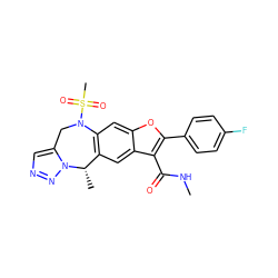 CNC(=O)c1c(-c2ccc(F)cc2)oc2cc3c(cc12)[C@H](C)n1nncc1CN3S(C)(=O)=O ZINC000149596710