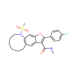 CNC(=O)c1c(-c2ccc(F)cc2)oc2cc3c(cc12)CCCCCCN3S(C)(=O)=O ZINC000144026620