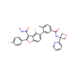 CNC(=O)c1c(-c2ccc(F)cc2)oc2ccc(-c3cc(C(=O)NC4(c5ccccn5)COC4)ccc3C)c(F)c12 ZINC000167203229