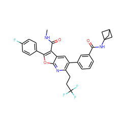 CNC(=O)c1c(-c2ccc(F)cc2)oc2nc(CCC(F)(F)F)c(-c3cccc(C(=O)NC45CC(C4)C5)c3)cc12 ZINC000213953684