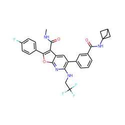 CNC(=O)c1c(-c2ccc(F)cc2)oc2nc(NCC(F)(F)F)c(-c3cccc(C(=O)NC45CC(C4)C5)c3)cc12 ZINC000213972997