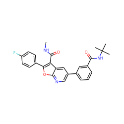 CNC(=O)c1c(-c2ccc(F)cc2)oc2ncc(-c3cccc(C(=O)NC(C)(C)C)c3)cc12 ZINC000117576273