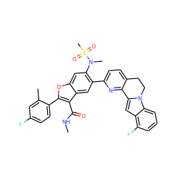 CNC(=O)c1c(-c2ccc(F)cc2C)oc2cc(N(C)S(C)(=O)=O)c(-c3ccc4c(n3)-c3cc5c(F)cccc5n3CC4)cc12 ZINC000212193257