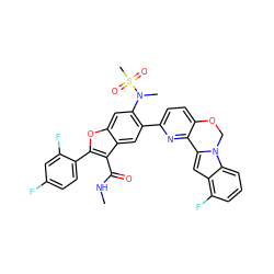 CNC(=O)c1c(-c2ccc(F)cc2F)oc2cc(N(C)S(C)(=O)=O)c(-c3ccc4c(n3)-c3cc5c(F)cccc5n3CO4)cc12 ZINC000218303951