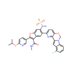 CNC(=O)c1c(-c2ccc(OC(C)C)nc2)oc2cc(N(C)S(C)(=O)=O)c(-c3ccc4c(n3)-c3cc5c(F)cccc5n3CO4)cc12 ZINC000212198819