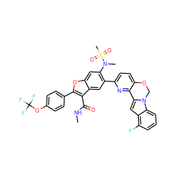 CNC(=O)c1c(-c2ccc(OC(F)(F)F)cc2)oc2cc(N(C)S(C)(=O)=O)c(-c3ccc4c(n3)-c3cc5c(F)cccc5n3CO4)cc12 ZINC000220470924