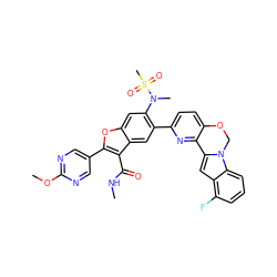 CNC(=O)c1c(-c2cnc(OC)nc2)oc2cc(N(C)S(C)(=O)=O)c(-c3ccc4c(n3)-c3cc5c(F)cccc5n3CO4)cc12 ZINC000212204835