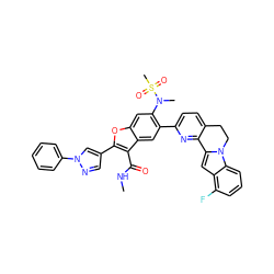 CNC(=O)c1c(-c2cnn(-c3ccccc3)c2)oc2cc(N(C)S(C)(=O)=O)c(-c3ccc4c(n3)-c3cc5c(F)cccc5n3CC4)cc12 ZINC000212205236