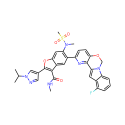 CNC(=O)c1c(-c2cnn(C(C)C)c2)oc2cc(N(C)S(C)(=O)=O)c(-c3ccc4c(n3)-c3cc5c(F)cccc5n3CO4)cc12 ZINC000212244837