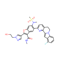 CNC(=O)c1c(-c2cnn(CCO)c2)oc2cc(N(C)S(C)(=O)=O)c(-c3ccc4c(n3)-c3cc5c(F)cccc5n3CC4)cc12 ZINC000212211754