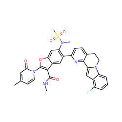 CNC(=O)c1c(-n2ccc(C)cc2=O)oc2cc(N(C)S(C)(=O)=O)c(-c3ccc4c(n3)-c3cc5c(F)cccc5n3CC4)cc12 ZINC000212187493