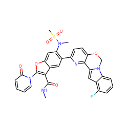 CNC(=O)c1c(-n2ccccc2=O)oc2cc(N(C)S(C)(=O)=O)c(-c3ccc4c(n3)-c3cc5c(F)cccc5n3CO4)cc12 ZINC000212245142