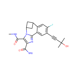 CNC(=O)c1c(C(N)=O)nc2n1C1CC(C1)c1cc(F)c(C#CC(C)(C)O)cc1-2 ZINC000219439447