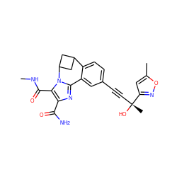 CNC(=O)c1c(C(N)=O)nc2n1C1CC(C1)c1ccc(C#C[C@@](C)(O)c3cc(C)on3)cc1-2 ZINC000219427550