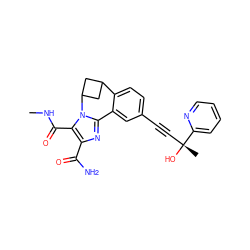 CNC(=O)c1c(C(N)=O)nc2n1C1CC(C1)c1ccc(C#C[C@@](C)(O)c3ccccn3)cc1-2 ZINC000219460191