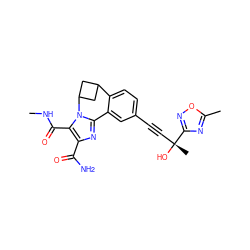 CNC(=O)c1c(C(N)=O)nc2n1C1CC(C1)c1ccc(C#C[C@@](C)(O)c3noc(C)n3)cc1-2 ZINC000219482304