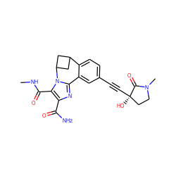 CNC(=O)c1c(C(N)=O)nc2n1C1CC(C1)c1ccc(C#C[C@]3(O)CCN(C)C3=O)cc1-2 ZINC000219454060