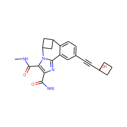 CNC(=O)c1c(C(N)=O)nc2n1C1CC(C1)c1ccc(C#CC3(O)CCC3)cc1-2 ZINC000219505473