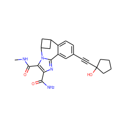 CNC(=O)c1c(C(N)=O)nc2n1C1CC(C1)c1ccc(C#CC3(O)CCCC3)cc1-2 ZINC000219399647