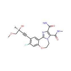 CNC(=O)c1c(C(N)=O)nc2n1CCOc1cc(F)c(C#C[C@](C)(O)COC)cc1-2 ZINC000219443018