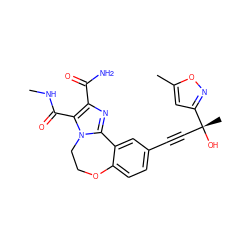 CNC(=O)c1c(C(N)=O)nc2n1CCOc1ccc(C#C[C@@](C)(O)c3cc(C)on3)cc1-2 ZINC000215745373