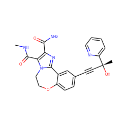 CNC(=O)c1c(C(N)=O)nc2n1CCOc1ccc(C#C[C@@](C)(O)c3ccccn3)cc1-2 ZINC000215759019