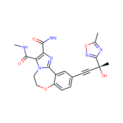 CNC(=O)c1c(C(N)=O)nc2n1CCOc1ccc(C#C[C@@](C)(O)c3noc(C)n3)cc1-2 ZINC000215745445