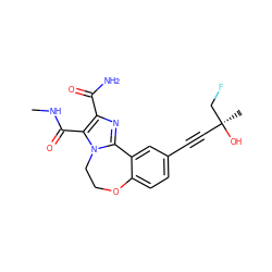 CNC(=O)c1c(C(N)=O)nc2n1CCOc1ccc(C#C[C@](C)(O)CF)cc1-2 ZINC000219503748