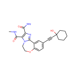 CNC(=O)c1c(C(N)=O)nc2n1CCOc1ccc(C#CC3(O)CCCCC3)cc1-2 ZINC000215776228