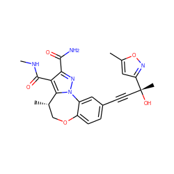 CNC(=O)c1c(C(N)=O)nn2c1[C@@H](C)COc1ccc(C#C[C@@](C)(O)c3cc(C)on3)cc1-2 ZINC000219434266